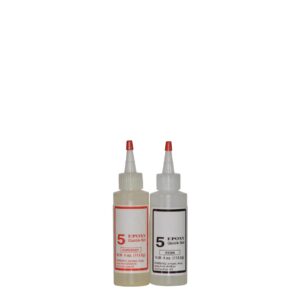 Pair of epoxy glue bottles, white and clear